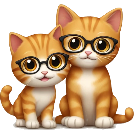 A ginger kitten (who is a girl) giving a hug to a brown kitten (who is a man), the brown kitten has glasses on emoji