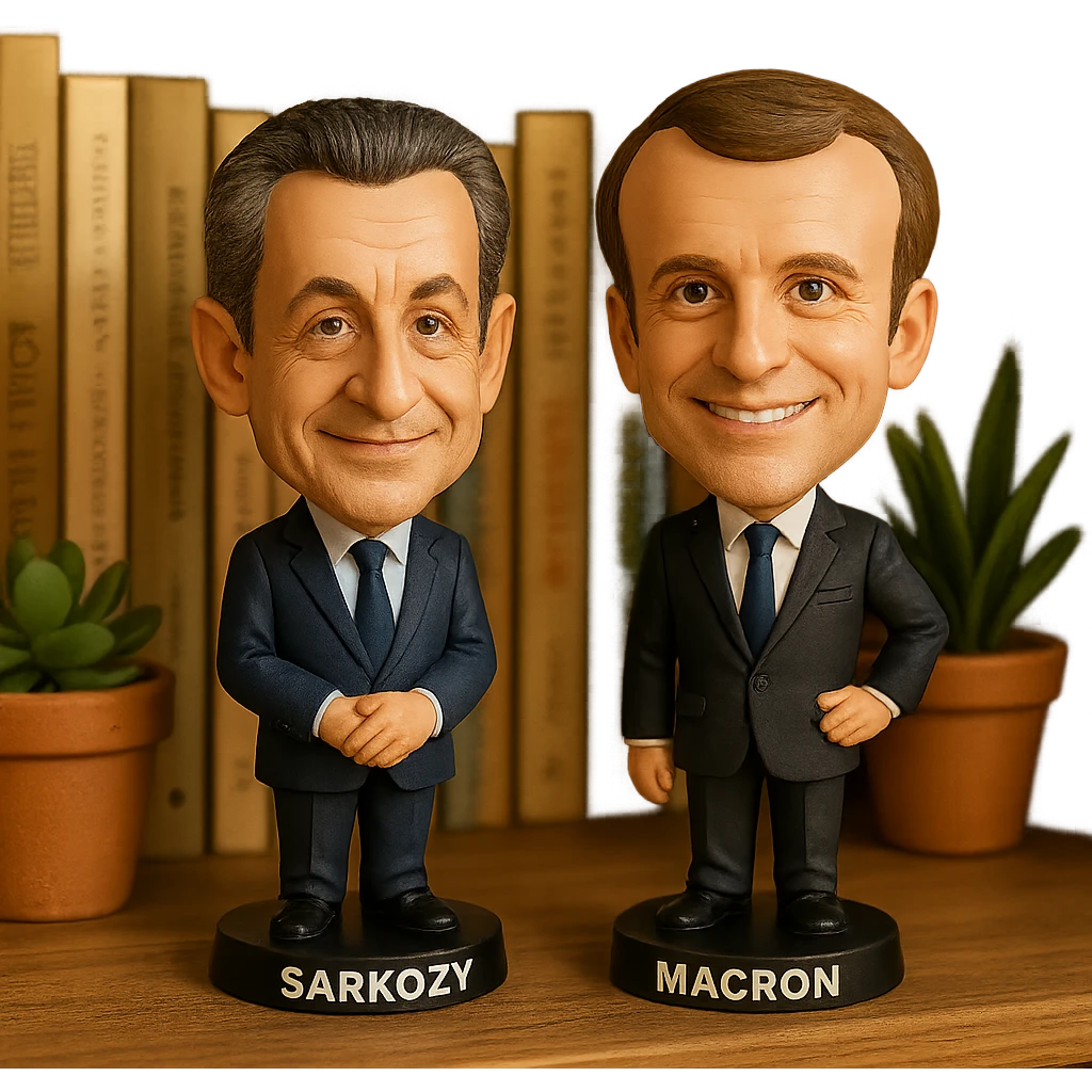 bobblehead style figures of Nicolas Sarkozy and Emmanuel Macron standing side by side emoji