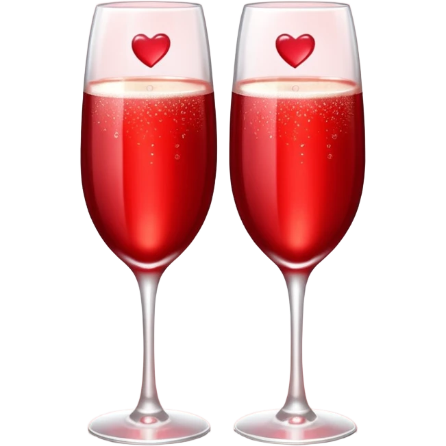2 red champagne glasses with 3 red hearts on top emoji