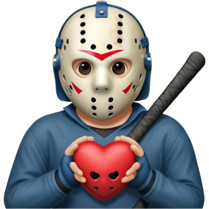 a cartoon image of Jason Voorhees, looking cute, with his hands clasped in front of him, at a sideways angle, looks like he is in love emoji