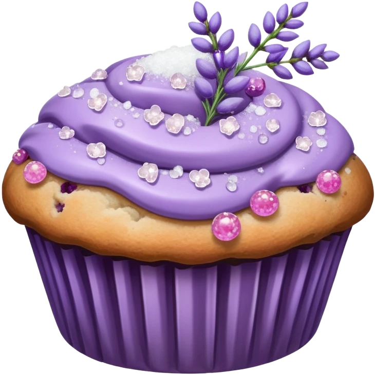 Lavender flower sprig muffin with berry and sugar crystals emoji