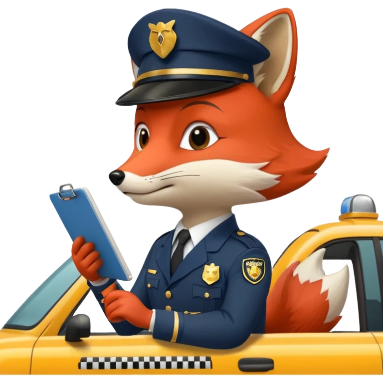 The Fox Is Actually Red Wearing A Officer Outfit Riding On The  Taxi Writing On The Clipboard emoji