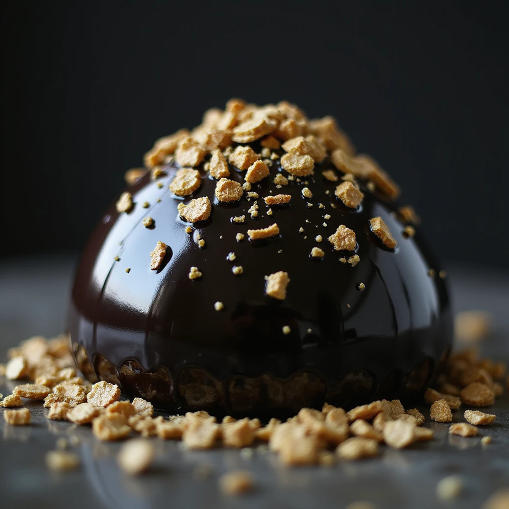 realistic black candy with gold flakes, photorealistic style emoji
