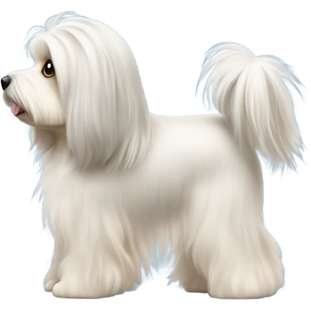 Side view of Havanese with long hair all the way down to the dogs feet at a dog show  emoji