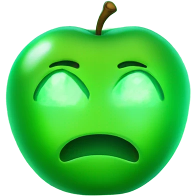 A glowing green neon own that kind of looks like an apple wearing an apple costume emoji