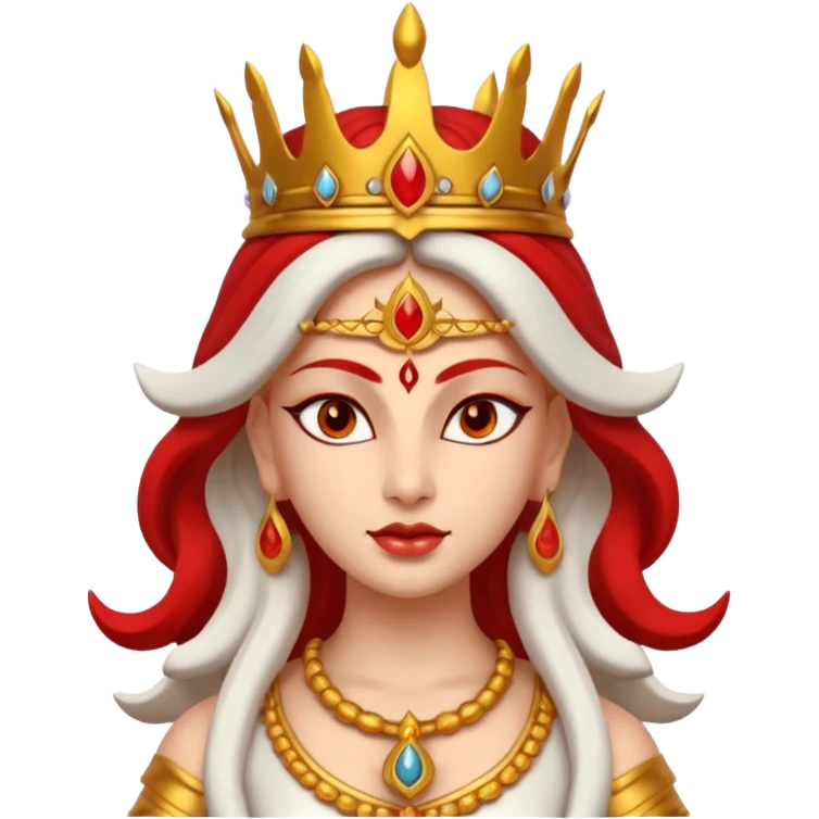 Hindu goddess Durga portrait, head and shoulders only, fierce warrior look, red and gold crown, powerful eyes, divine aura, 3D cartoon, mobile game icon style, clean background, no text, no watermark
 emoji