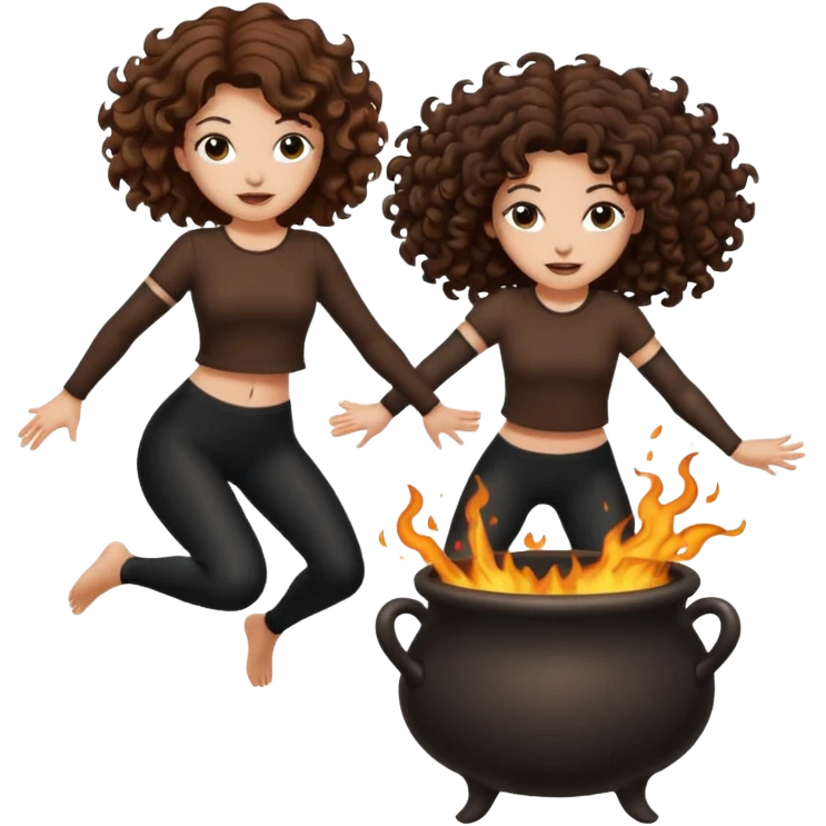 cauldron burst — long wavy brown hair tattooed woman and short tight curly brown hair woman — jumping back emoji