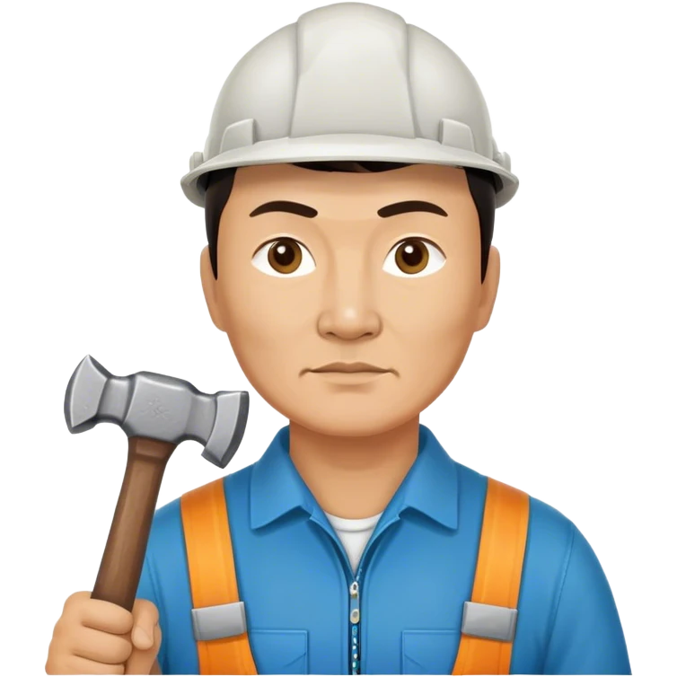 photorealistic kazakh worker middle age with 
hammer emoji