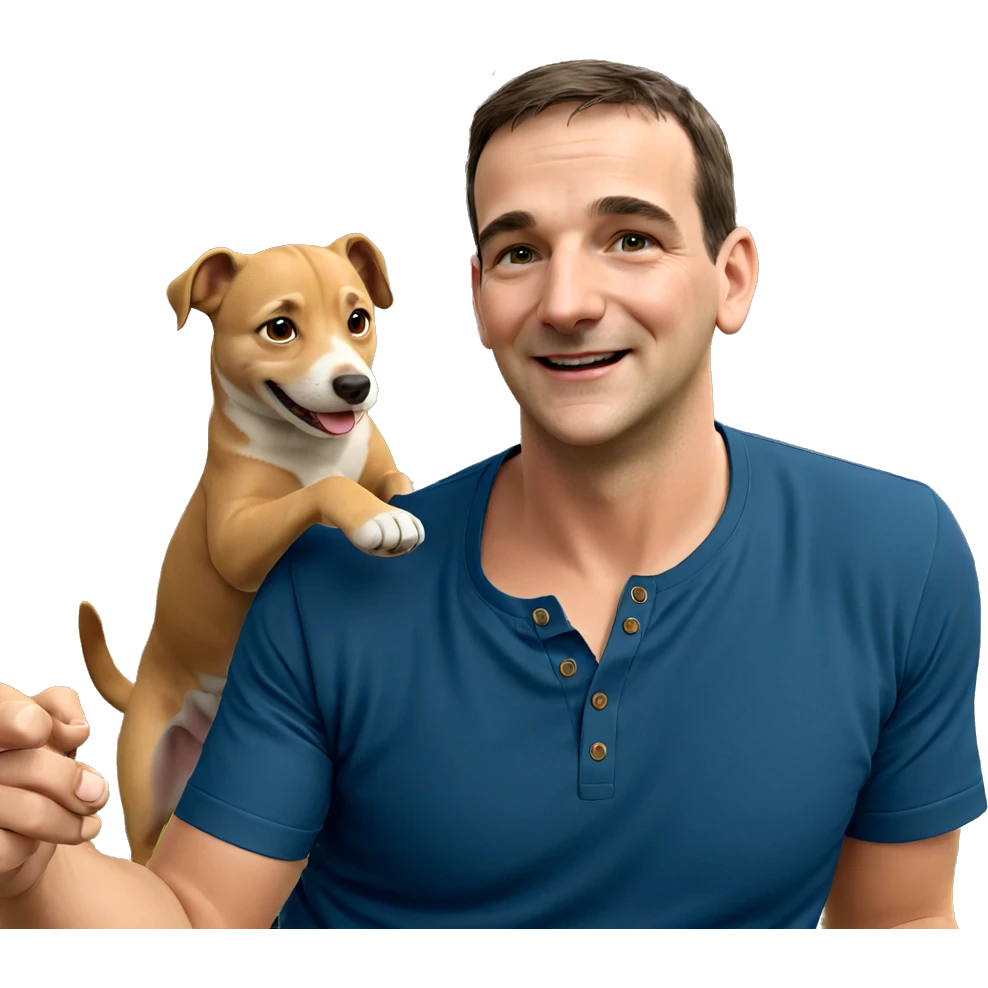 smiling boy with dog outdoors emoji