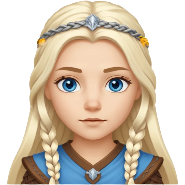 Viking platinum blonde girl with long hair and forelocks, blue eyes. emoji