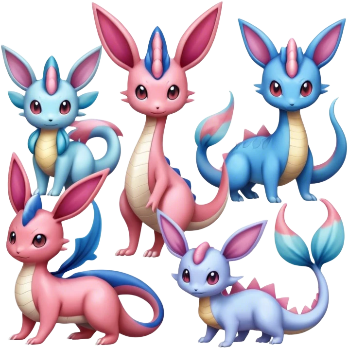 Milotic-Sylveon-Espeon-Vaporeon-Dragonair-Pokémon full body emoji