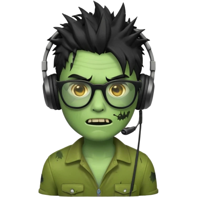 make a zombie iphone emoji with black  glasses, scratches black spiky hair and headphone, green skin
 emoji