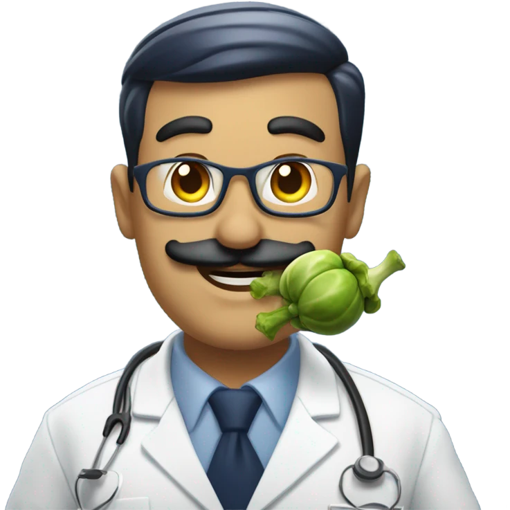Navy doctor with moustache being goofy with Brussels sprouts  emoji
