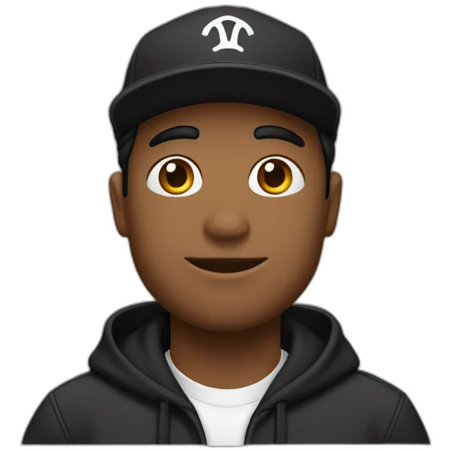 Un chico con sudadera negra, cabello largo y gorra negra emoji