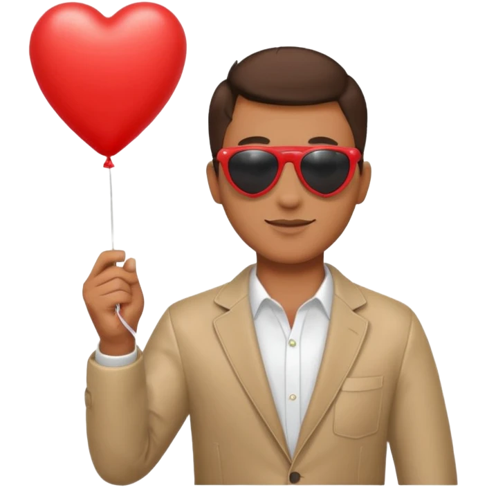 man with sun glasses holding red heart balloon emoji
