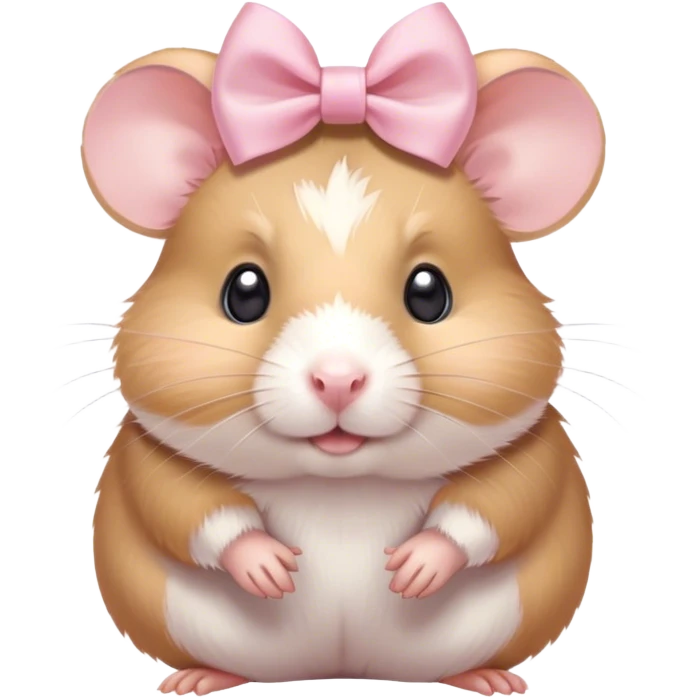 Beige hamster with a light pink bow on its head emoji