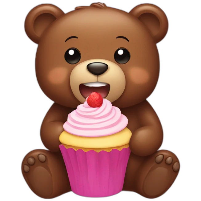 Brown bear eating cupcake ￼ emoji