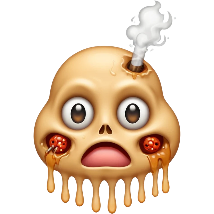 EXTREMELY Geeked Emoji of a sebacous gland cell smoking with freaky eyes and leaking and melting emoji