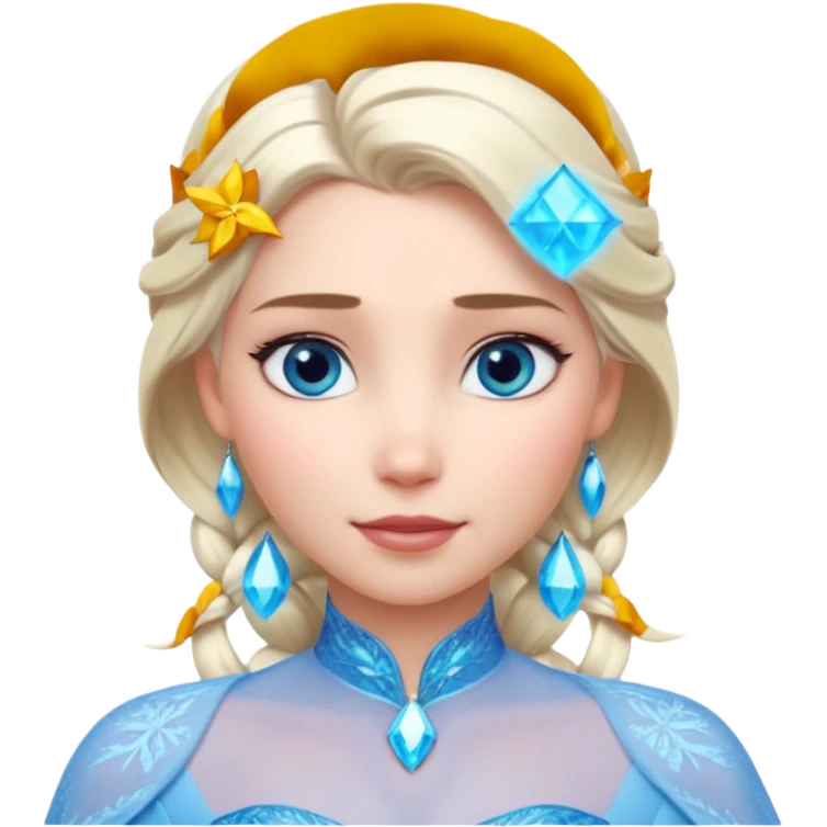 Кинематографический реалистичный портрет Эльзы с реалистичной текстурой кожи, мягким естественным освещением и изящно детализированными платиново-русыми волосами Её  выразительные голубые глаза излучают уверенность, спокойное выражение. Портрет отличается мягким чарующим сиянием с прохладной emoji