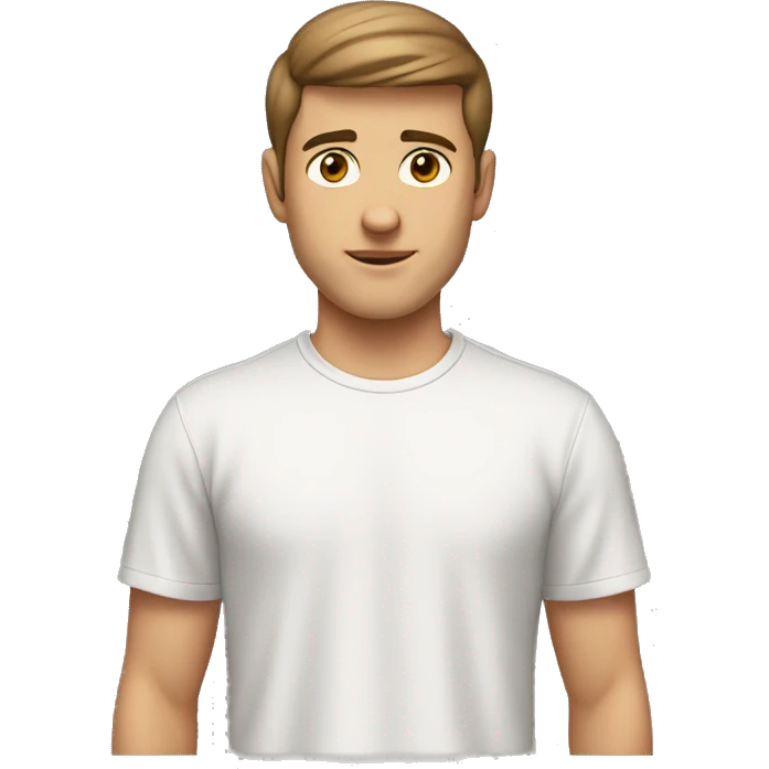 A 23 year old, white man, with short brown hair,   with brown eyes wearing a t-shirt. emoji