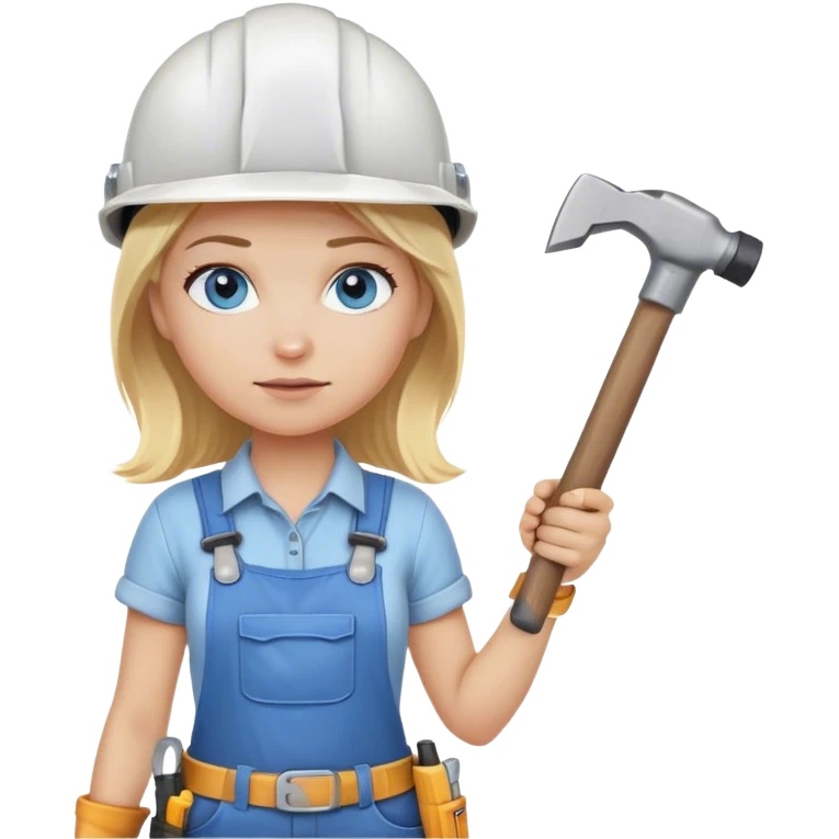 A blond girl blue eyes, habdyman Outfit, wearing a Helmet and a Hammer, Whole body, from Head to toe  emoji