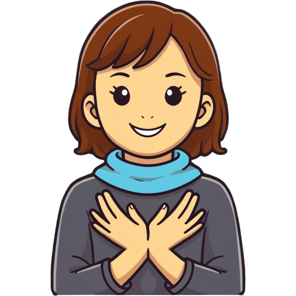 Girl with hands around her neck smiling out  emoji