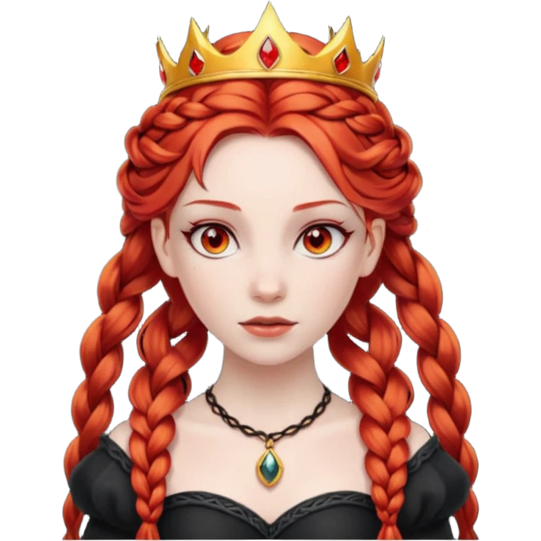 braided hair fire princess with black crown, red hair emoji