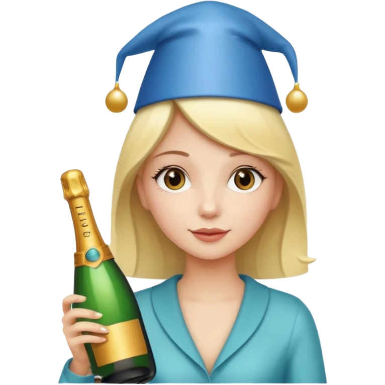 girl holdin only Champagne bottle with party cap. emoji