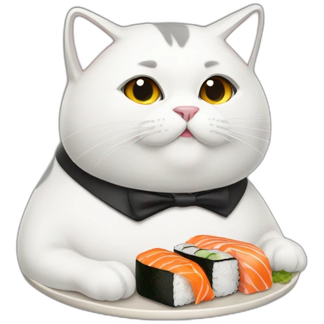 A fat tuxedo cat eating sushi  emoji