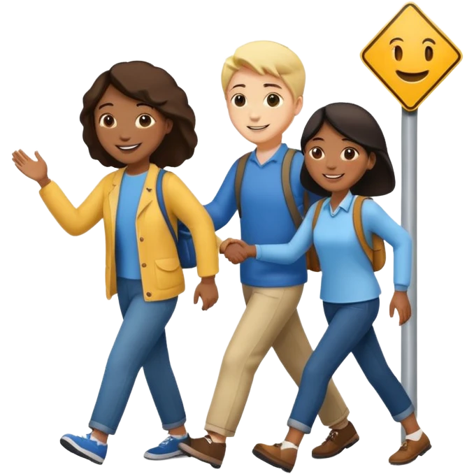 people of different races helping to cross the street emoji