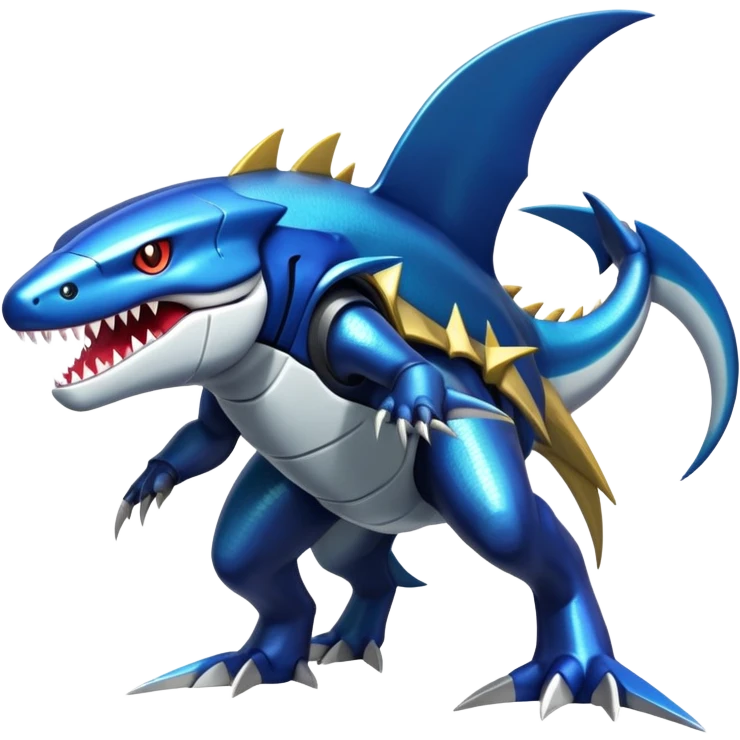Shiny Exotic Colorful epic Sharpedo-Salandit-Garchomp-Genesect-Miraidon-Koraidon-Fakémon-hybrid-creature (full body)  emoji