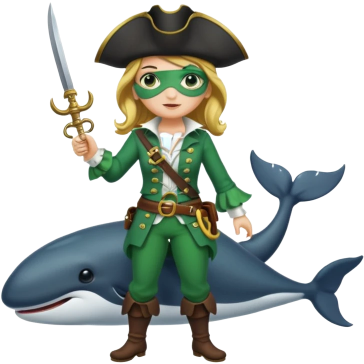 Pirate female whale, with green costume, full body emoji