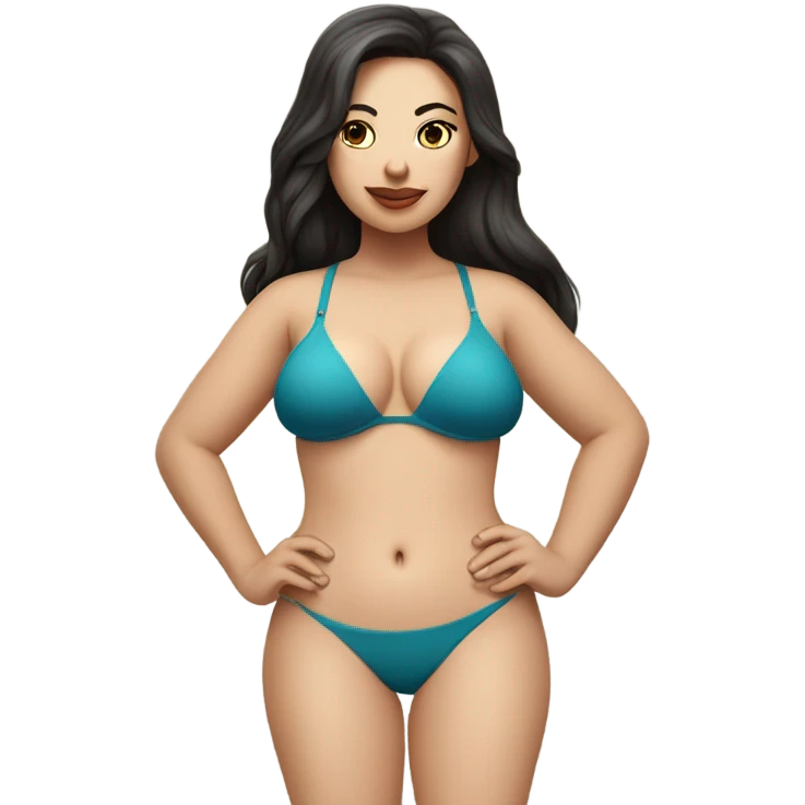 Hourglass woman bikini long dark hair, curvy, pale skin emoji