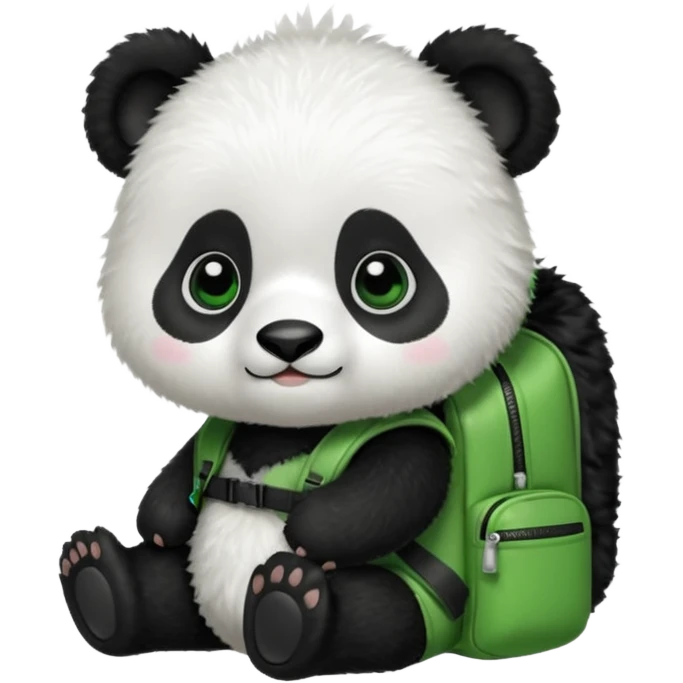 baby panda wear green backpack emoji