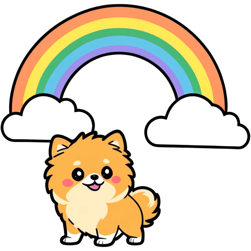  Tan Pomeranian under a rainbow emoji