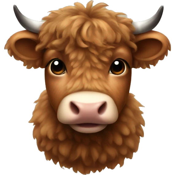 brown fluffy baby scottish cow with a small bow on head emoji