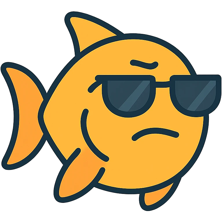 a fish raising one eyebrow and wearing sunglasses emoji