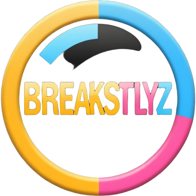 un gif texte qui défile  "BREAKSTYLEZ TV"  change de couleur sur fond noir emoji