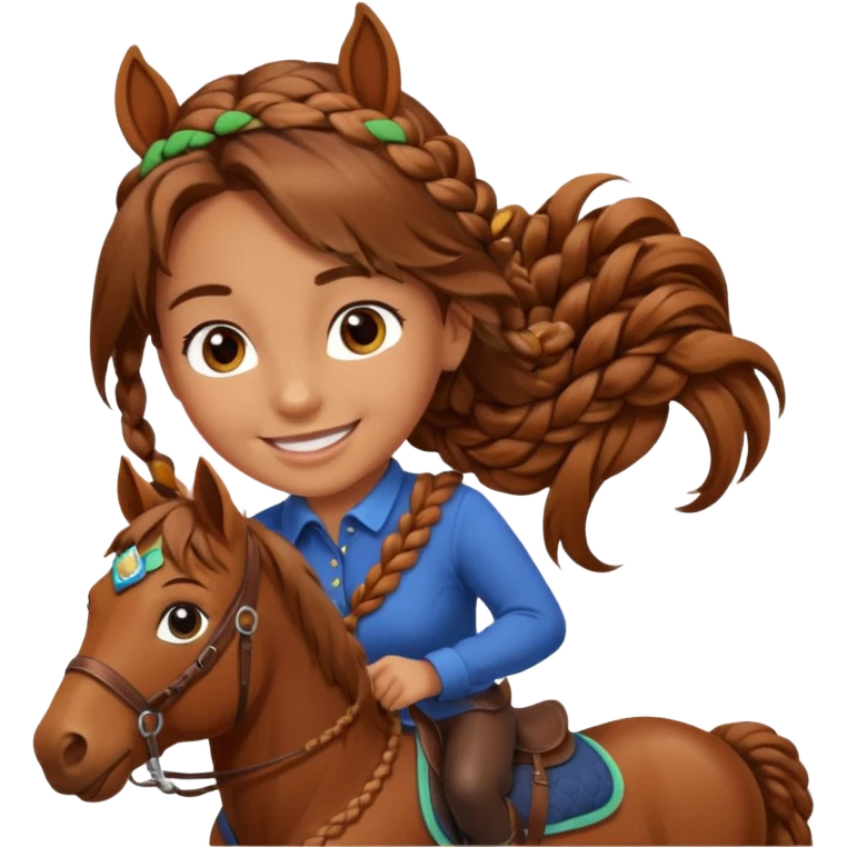 brown haired girl on a cheatnut hporse smiling' emoji