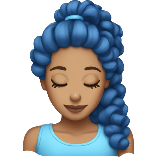 Ariana sleeping with blue curly ponytail emoji