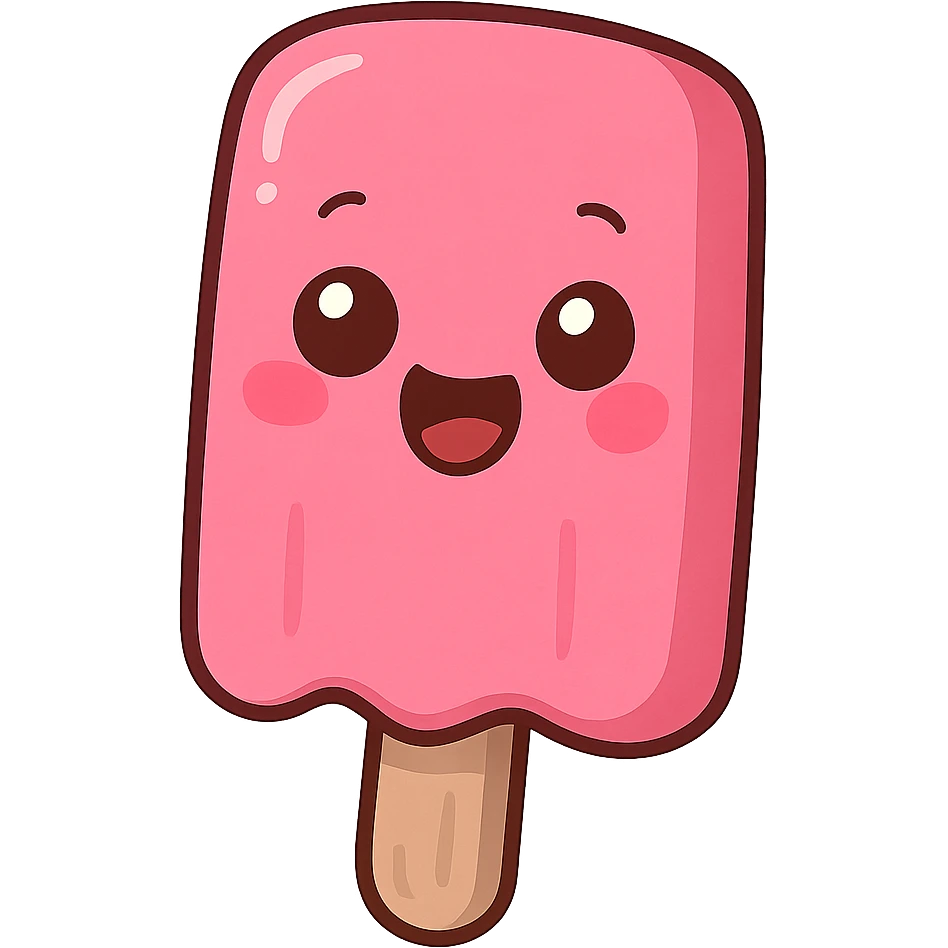 a cute pink popsicle, original design, big eyes, blushing cheeks, joyful emoji