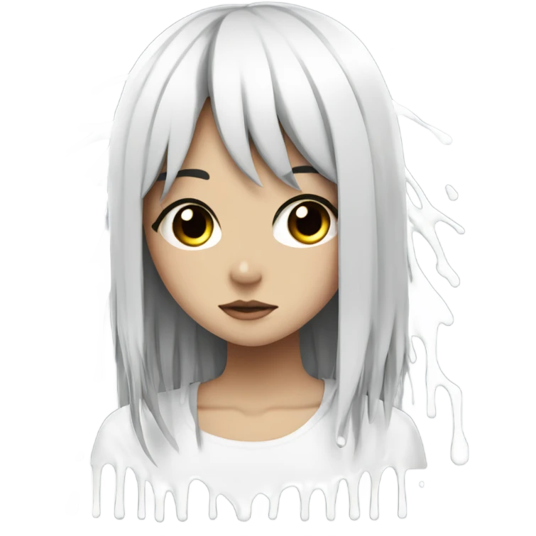 white paint dripping over an anime girl with black hair emoji