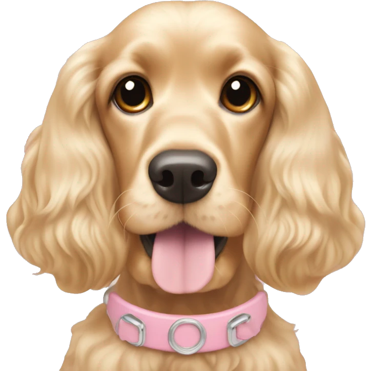 Blond cocker spaniel wearing two light pink sleighbell emoji