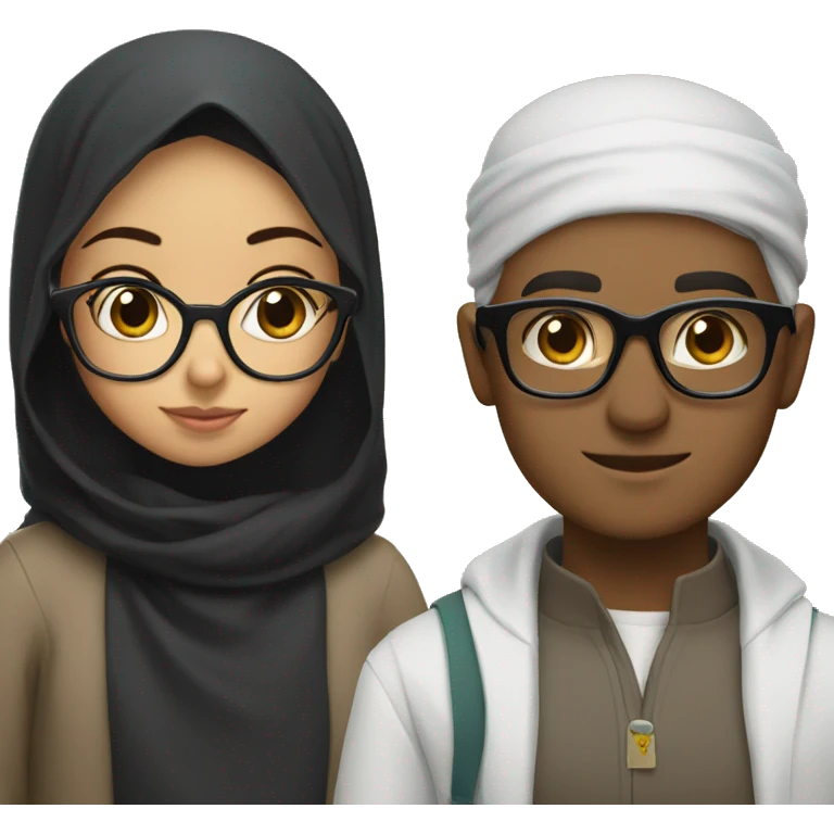 a muslim girl with glasses next to a tall boy with black hair and glasses emoji