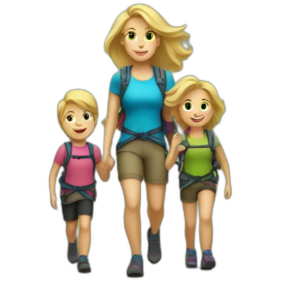 Mom hiking with Kids blond hair emoji