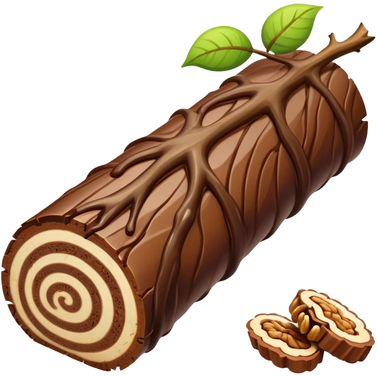 Oblong Tree-log-shaped-chocolate with marsipan swirled inside and with walnuts drizzled on top  emoji