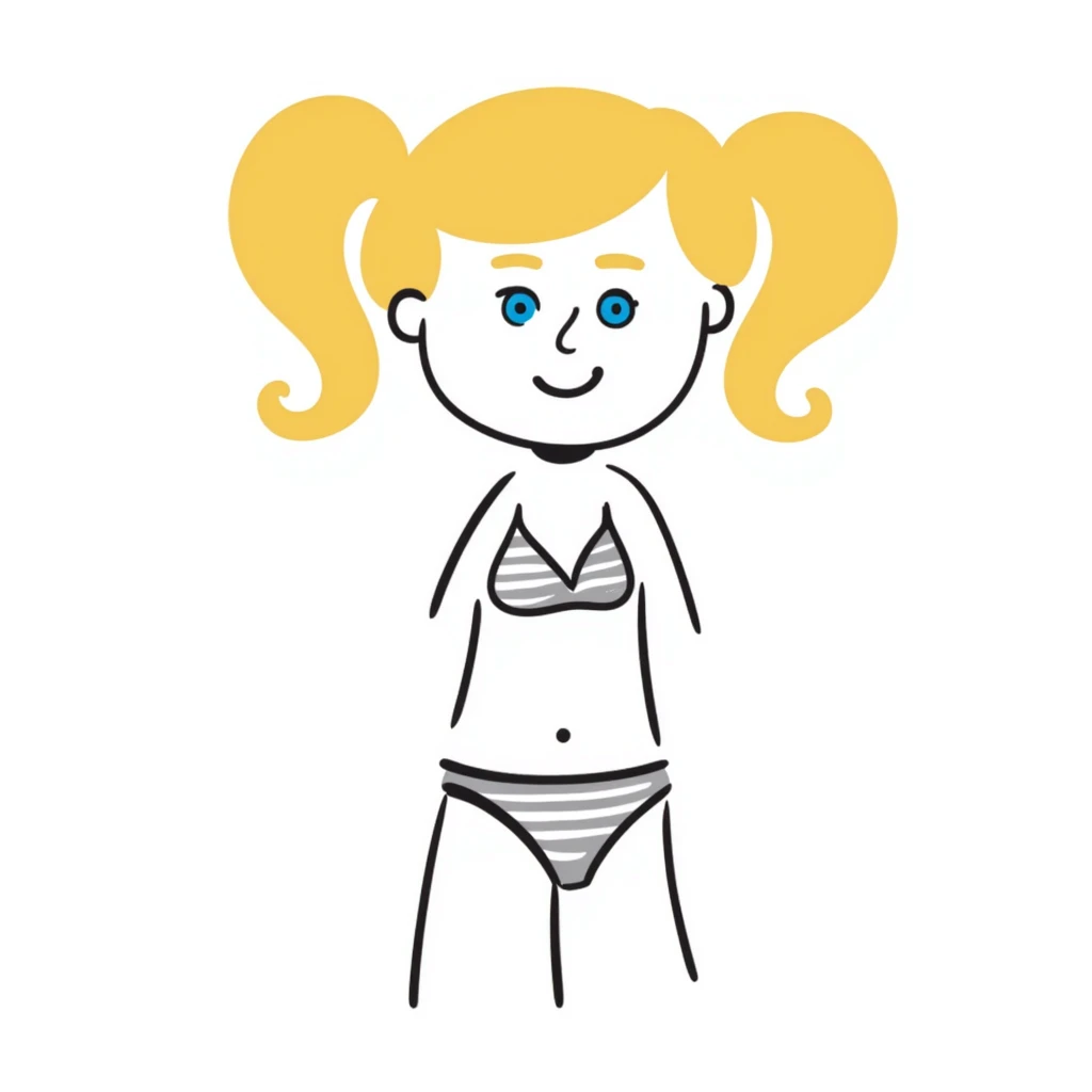 Blonde girl with pigtails, blue eyes, pink lips, wearing a bikini emoji