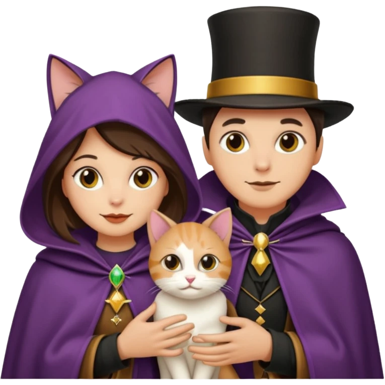 magician couple and their pet cat emoji