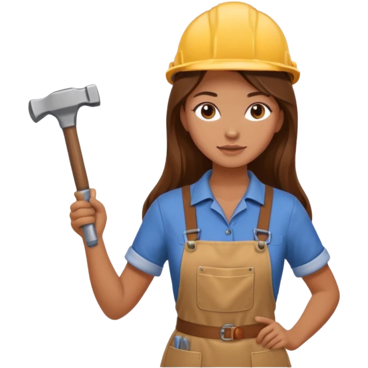 beautiful girl with long brown hair constructing new kitchen emoji
