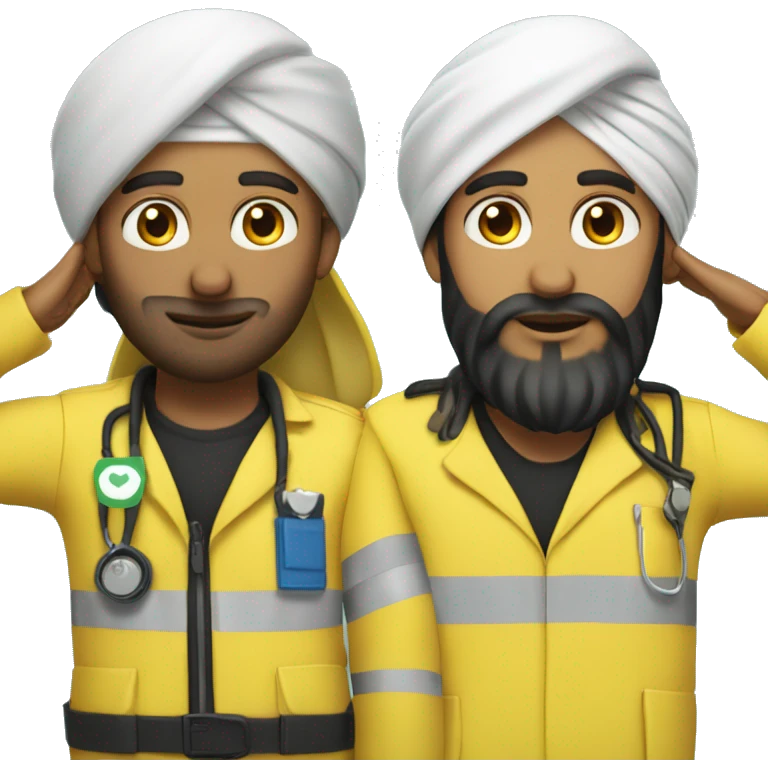 Skinny sikh man with beard wearing a black turban and a yellow paramedic jacket emoji